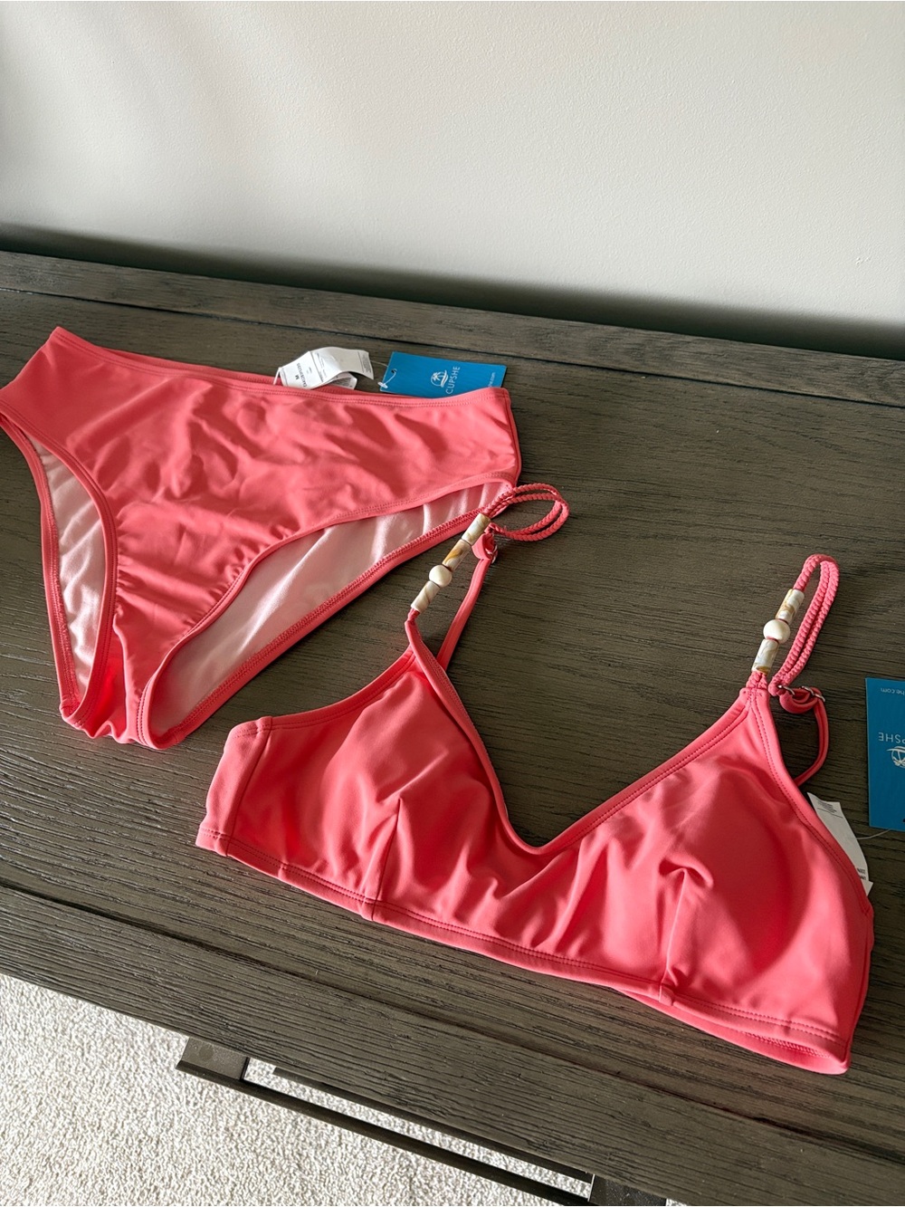 Cupshe Coral Pink Adjustable Rope Strap Bikini Set